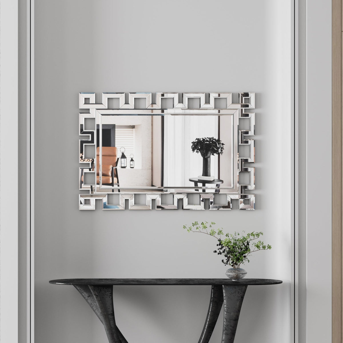 Large Wall-Mounted Silver Decorative Rectangular Wall Mirror