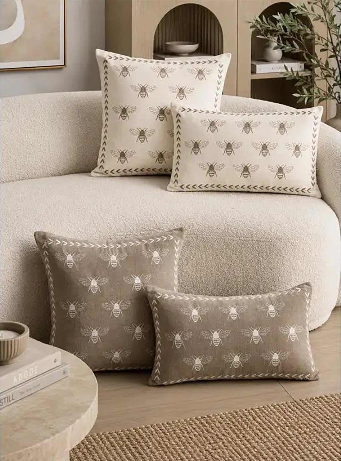 Ivory Embroidered Bee Decorative Filled Throw Pillow, 18" X 18", 1-Pack