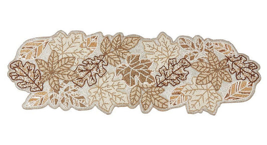 Hand Beaded Fall Leaves Table Runner 12" W x 36" L