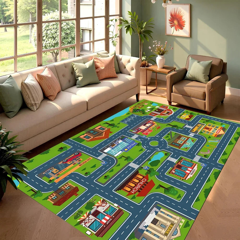 City & Race Track Carpet Series Non Slip Soft Easy To Clean