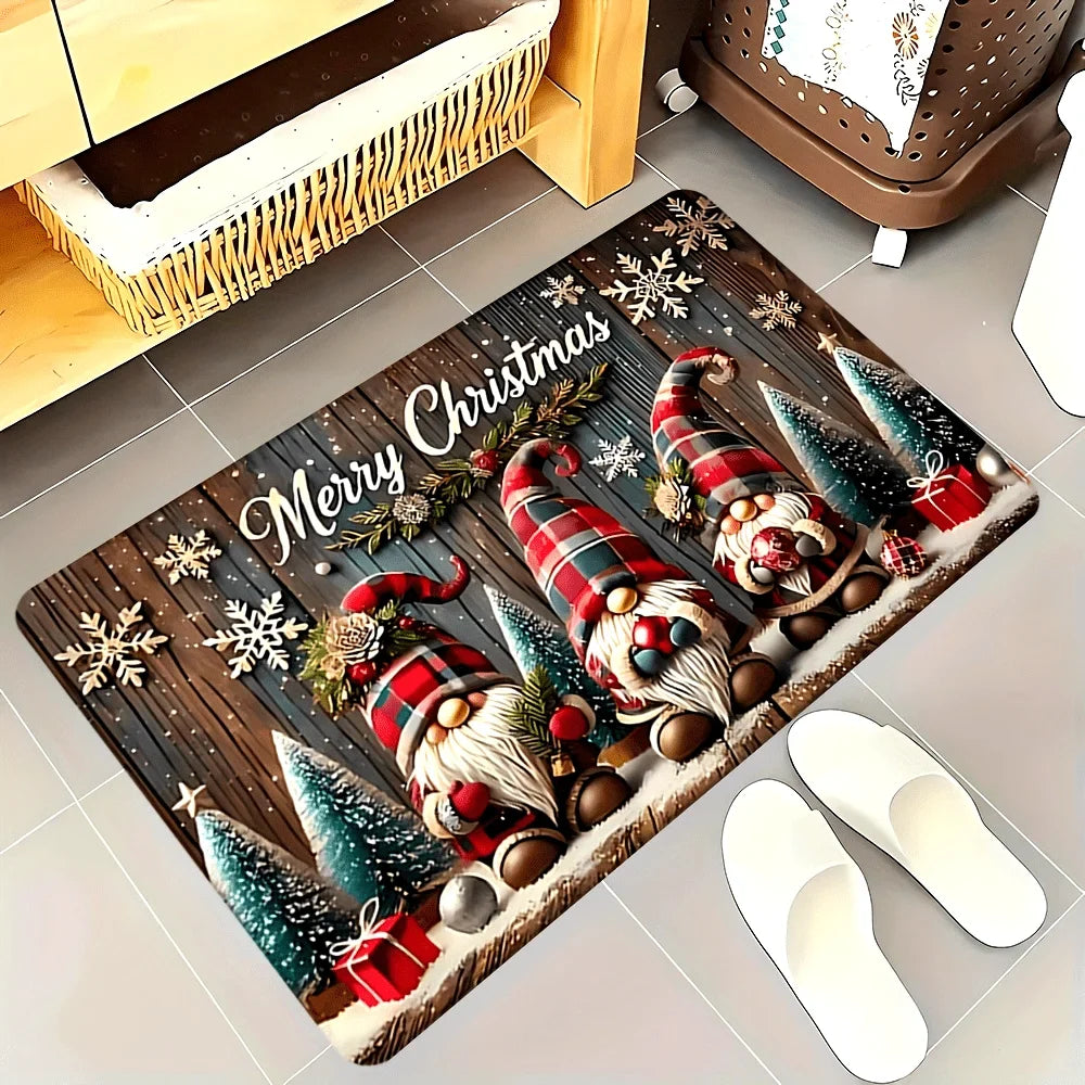 Three Santa Claus Doormat Entrance Welcome Mat