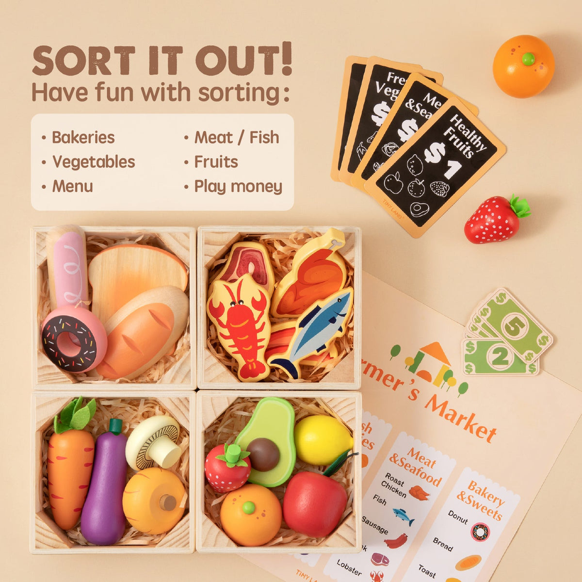 Wooden Play Food for Play Kitchen