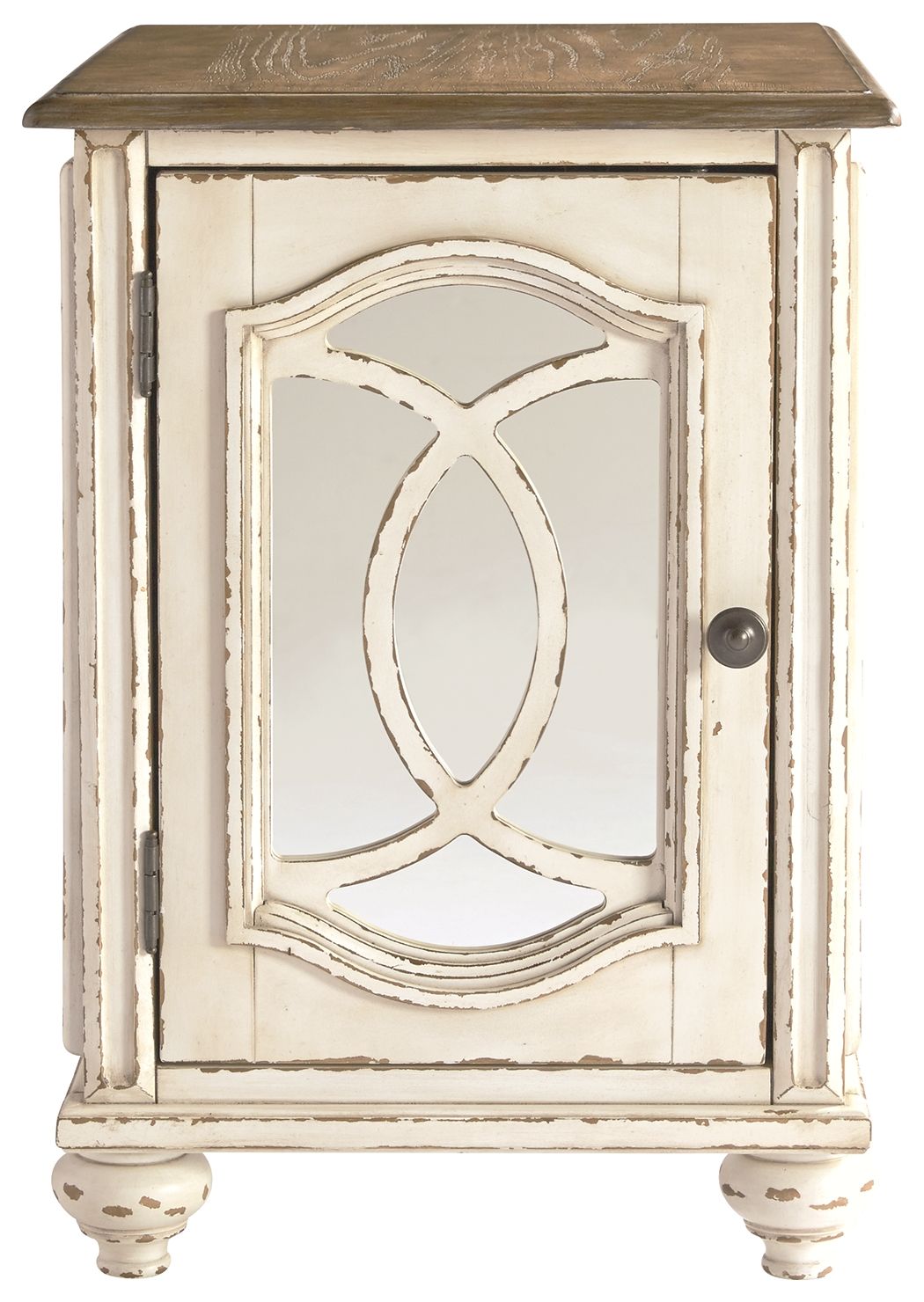 Chair Side End Table - Insert Mirror - White / Brown