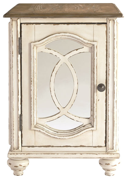 Chair Side End Table - Insert Mirror - White / Brown