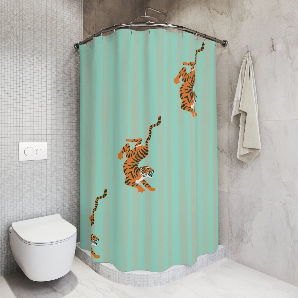 Pastel Turquoise Striped Tiger Shower Curtain