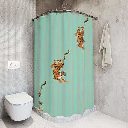 Pastel Turquoise Striped Tiger Shower Curtain