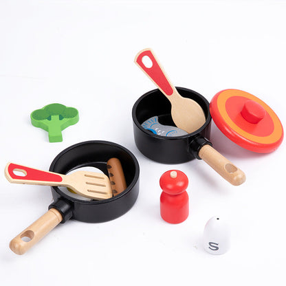 Children's wooden simulation home cooking pot set