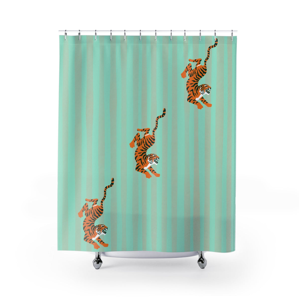 Pastel Turquoise Striped Tiger Shower Curtain