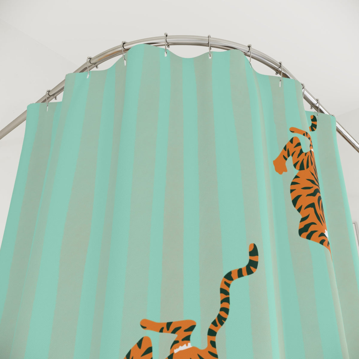 Pastel Turquoise Striped Tiger Shower Curtain