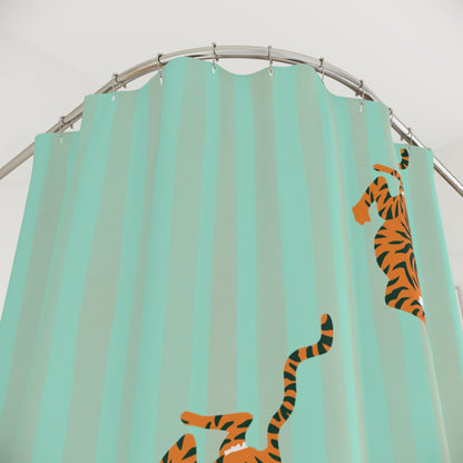 Pastel Turquoise Striped Tiger Shower Curtain