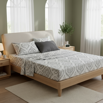 Dreamy Moon Sky Heather Gray White Bed Sheet Set