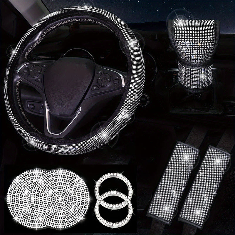 Diamond Set Leather Steering Wheel Cover