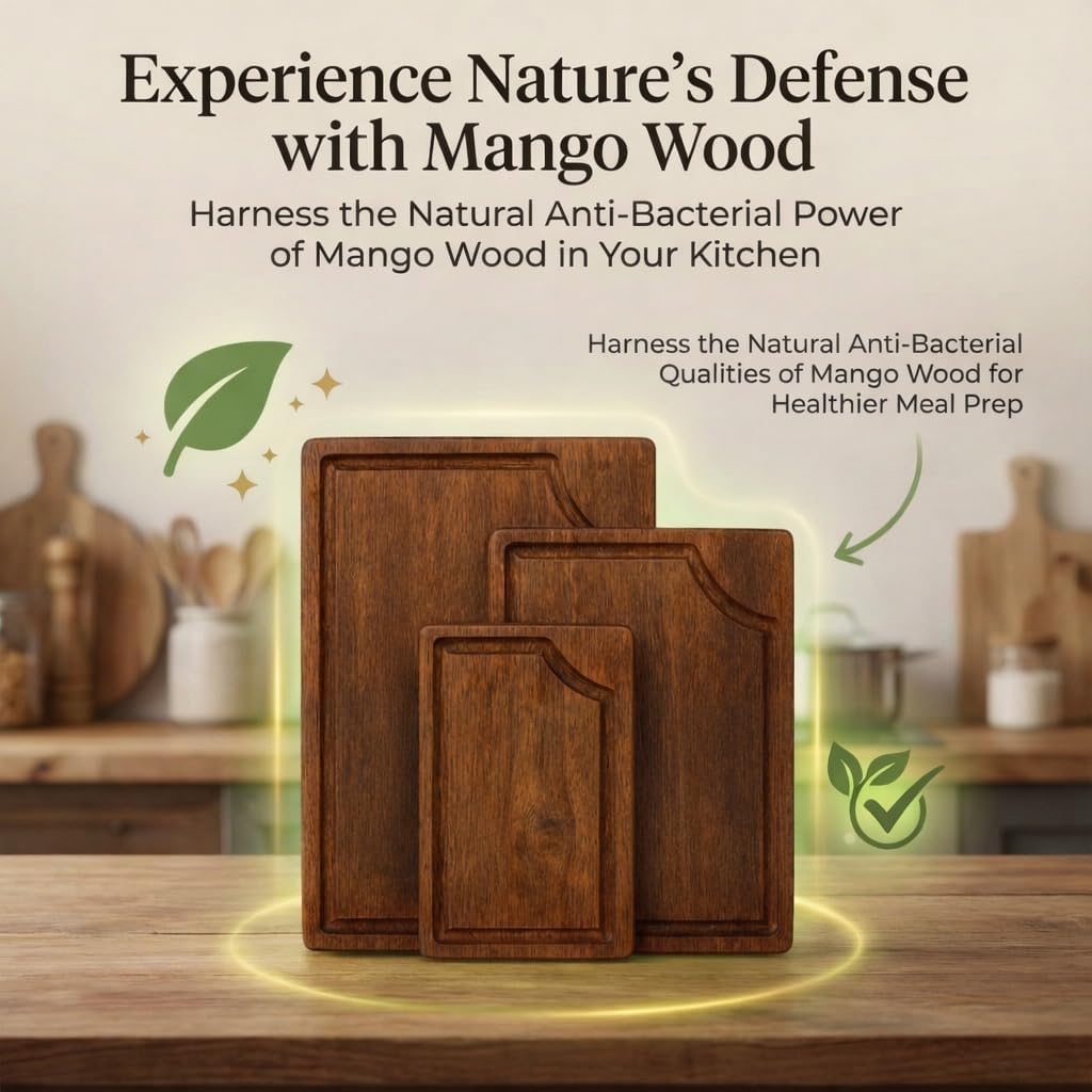 Set of 3 Wooden Chopping Boards for Prep & Serving