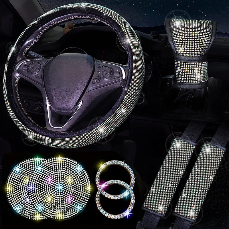 Diamond Set Leather Steering Wheel Cover