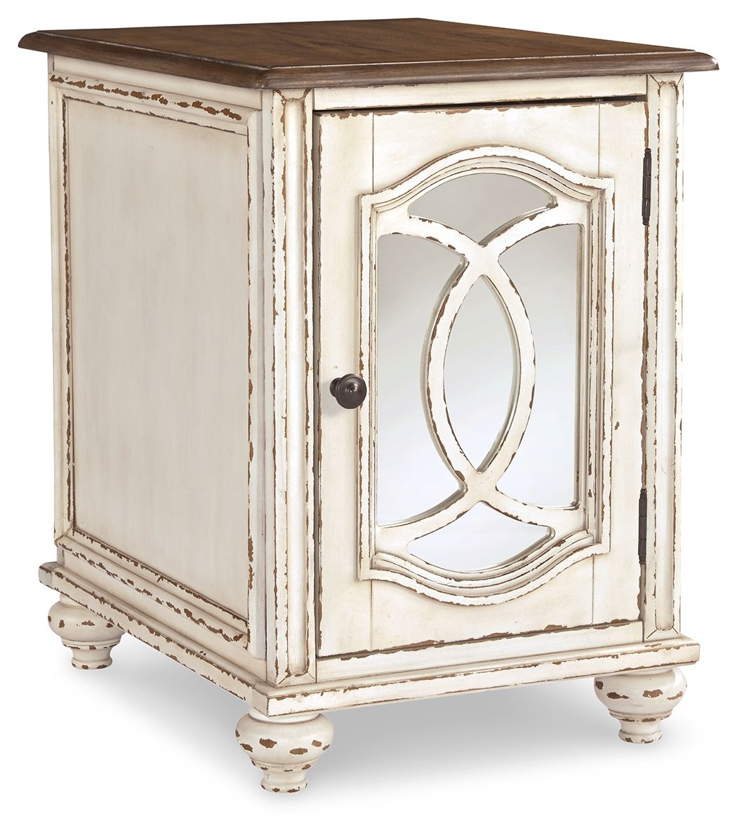 Chair Side End Table - Insert Mirror - White / Brown