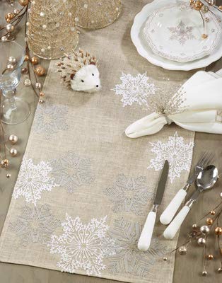 Snowflake Embroidery Table Runner 16x70 Inch Rectangular