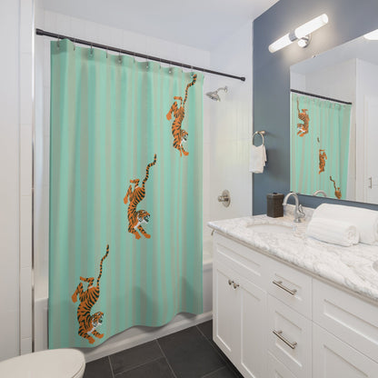 Pastel Turquoise Striped Tiger Shower Curtain