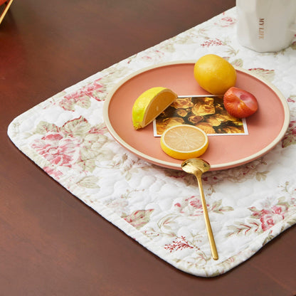 DaDa Bedding Set of 4-Pieces Dainty Cottage Floral Roses Quilted Cotton Dining Table Placemats 13” x 19” (3036)