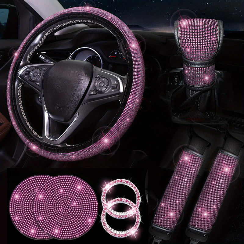 Diamond Set Leather Steering Wheel Cover