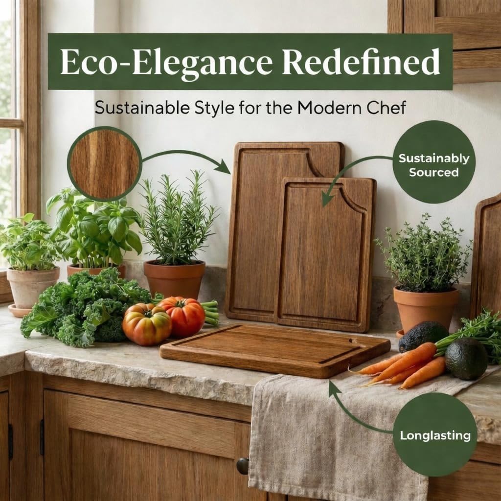 Set of 3 Wooden Chopping Boards for Prep & Serving