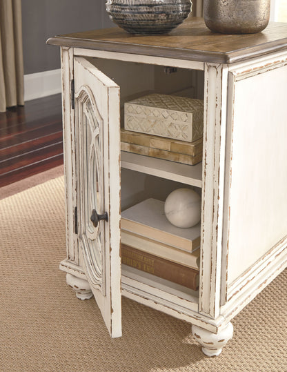 Chair Side End Table - Insert Mirror - White / Brown