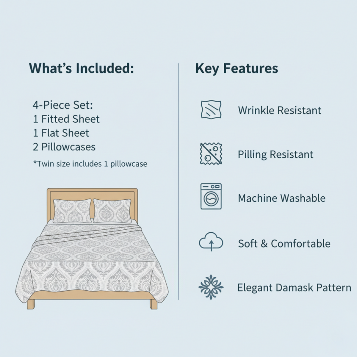 Dreamy Moon Sky Heather Gray White Bed Sheet Set