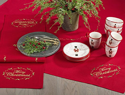 Fennco Styles Merry Christmas Embroidered Design Holiday Tablecloth
