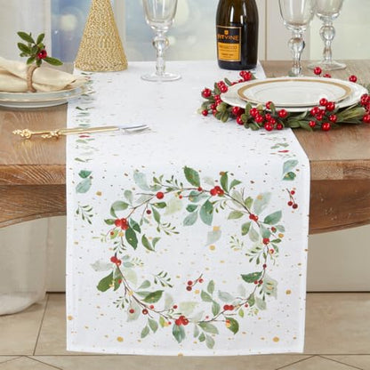 Red Berry Wreath Table Runner 16" W x 72" L