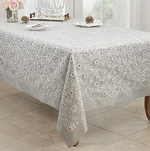 Fennco Styles Sequin Floral Embroidered Tablecloth 50" W x 70"