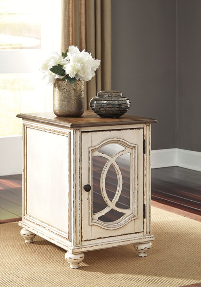 Chair Side End Table - Insert Mirror - White / Brown