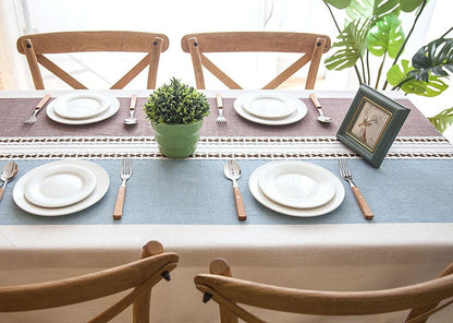 Plaid Decorative Linen Tablecloth With Tassel Waterproof Oilproof