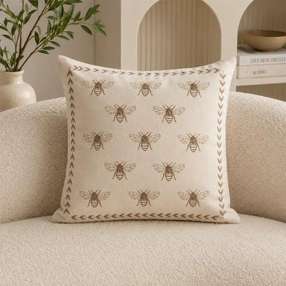 Ivory Embroidered Bee Decorative Filled Throw Pillow, 18" X 18", 1-Pack