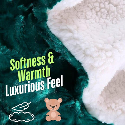 Emerald Green Blue Faux Fur Sherpa Throw Blanket