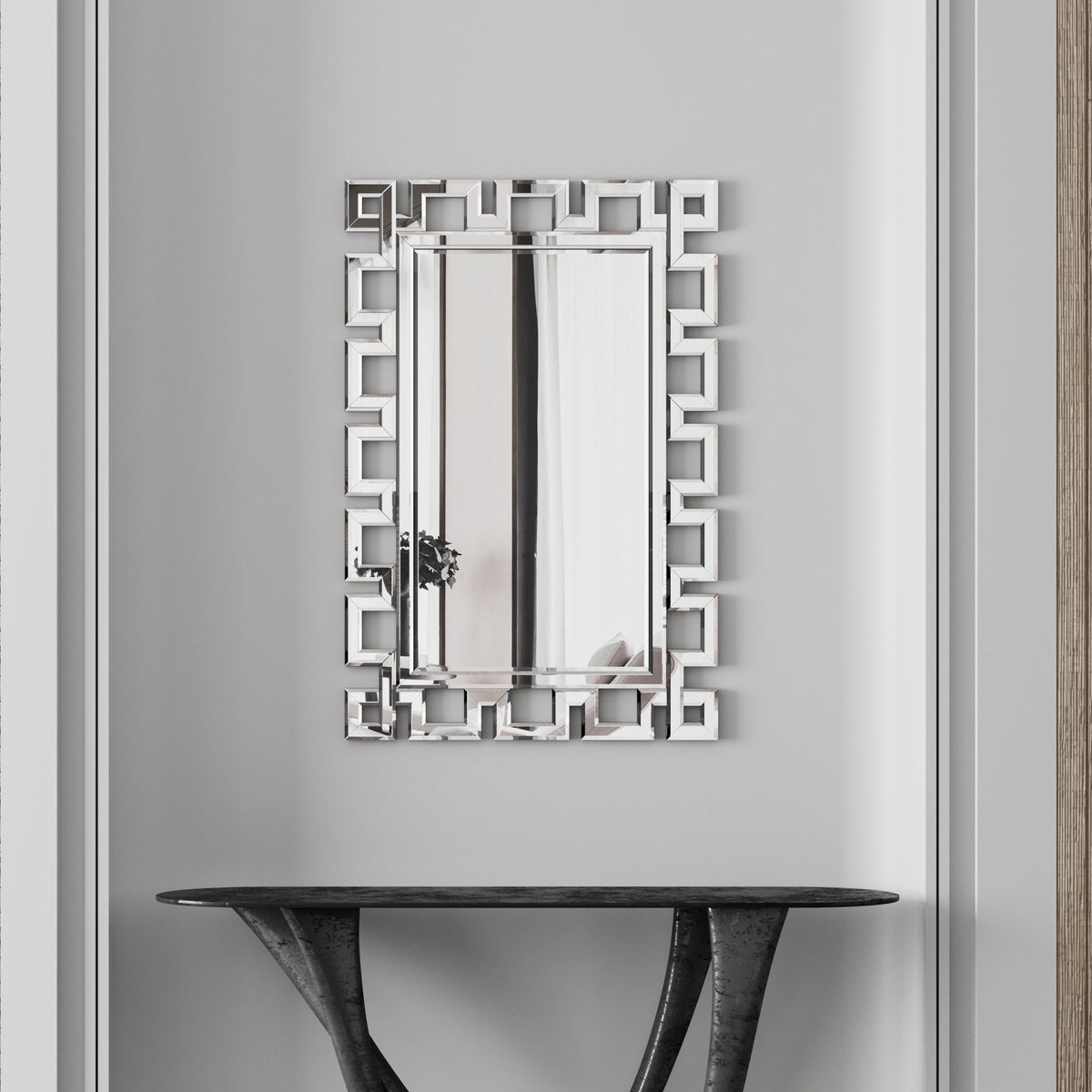 Large Wall-Mounted Silver Decorative Rectangular Wall Mirror
