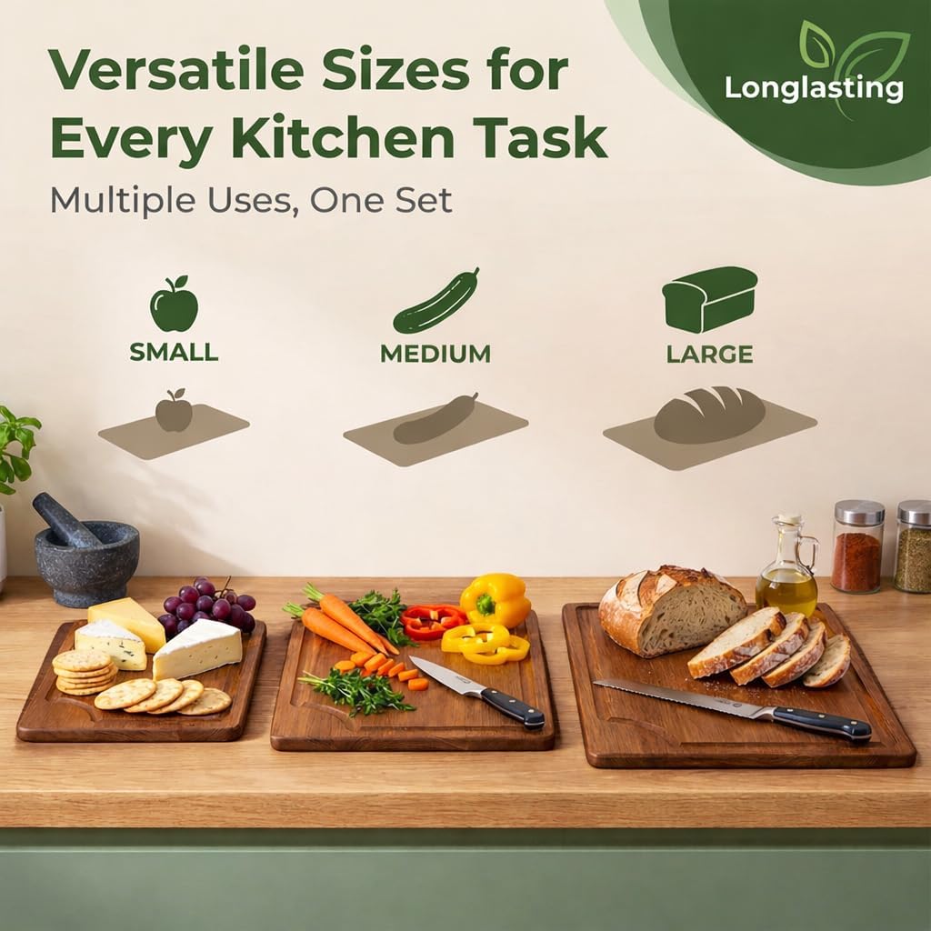 Set of 3 Wooden Chopping Boards for Prep & Serving