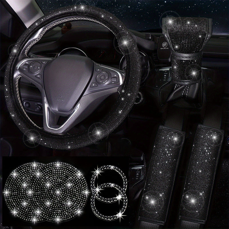 Diamond Set Leather Steering Wheel Cover
