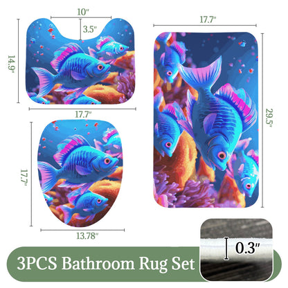 Blue Fish 3-Piece Bathroom Rug Set