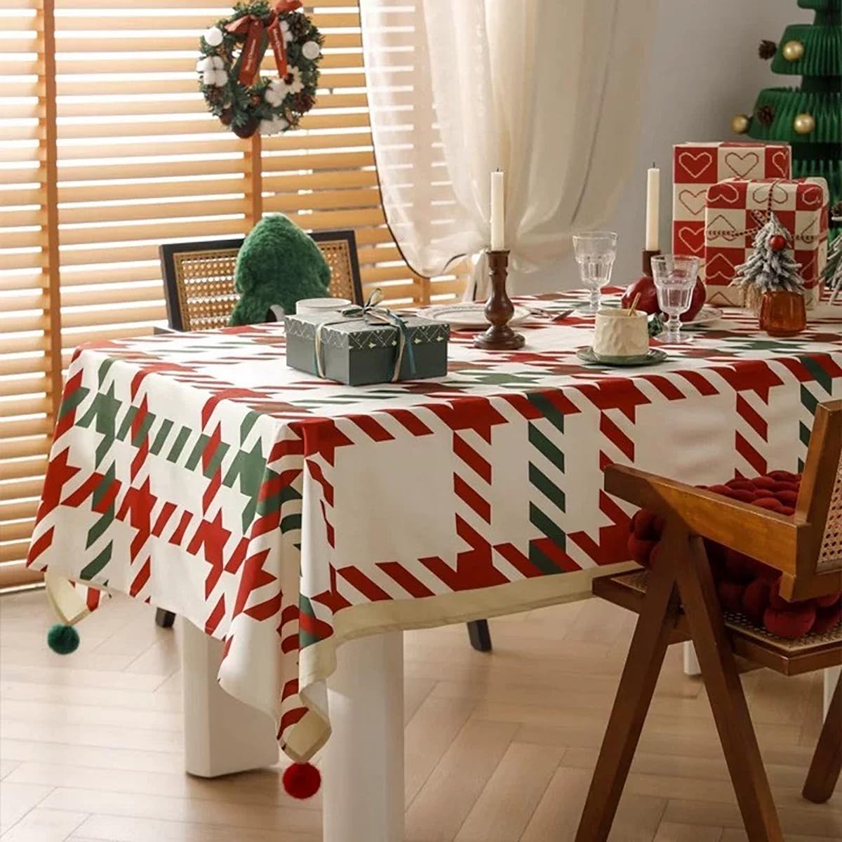 Red and Green Holiday Plaid Christmas Tablecloth