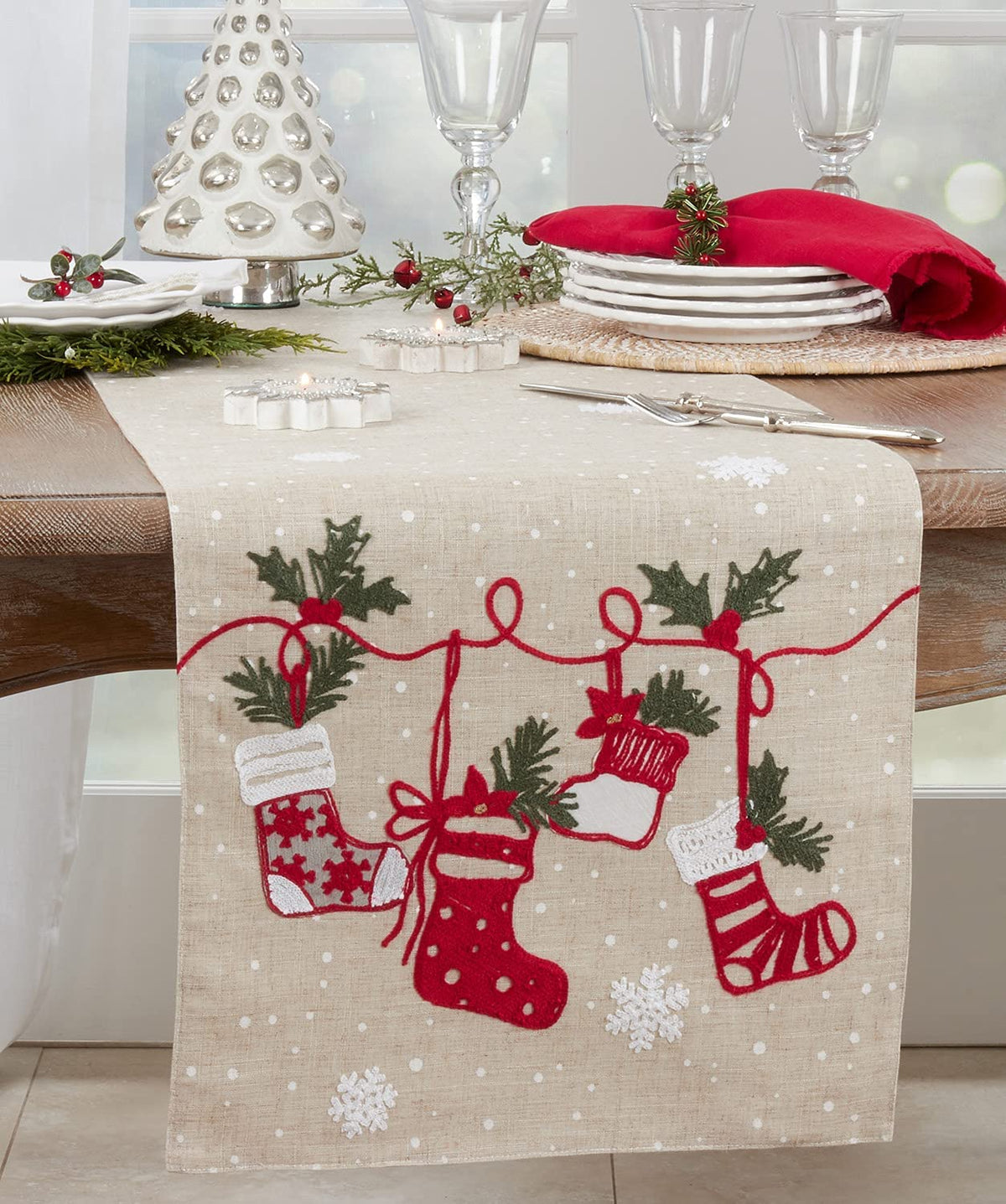 Christmas Stocking Table Runner 16" W x 70" L