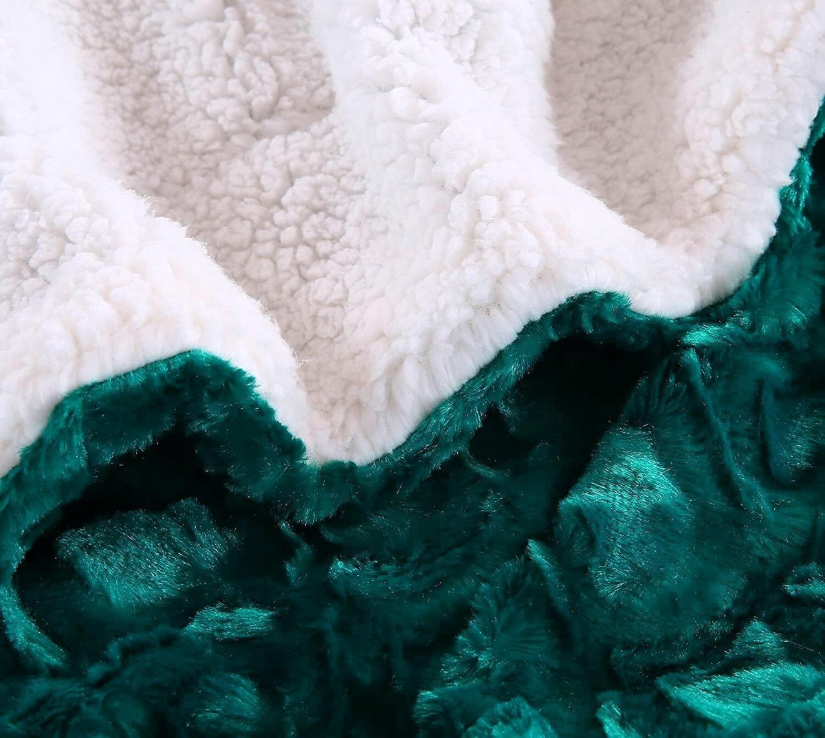Emerald Green Blue Faux Fur Sherpa Throw Blanket