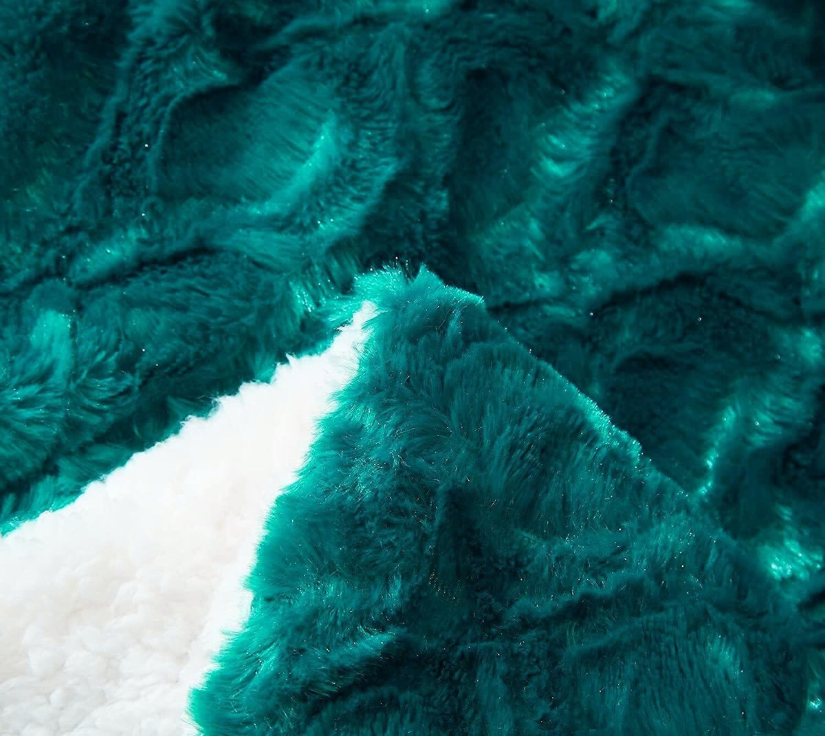 Emerald Green Blue Faux Fur Sherpa Throw Blanket