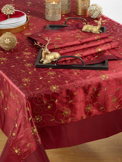 Fennco Styles Elegant Sequined & Embroidered Christmas Tablecloth