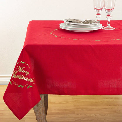 Fennco Styles Merry Christmas Embroidered Design Holiday Tablecloth