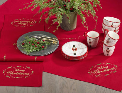 Fennco Styles Merry Christmas Embroidered Design Holiday Tablecloth