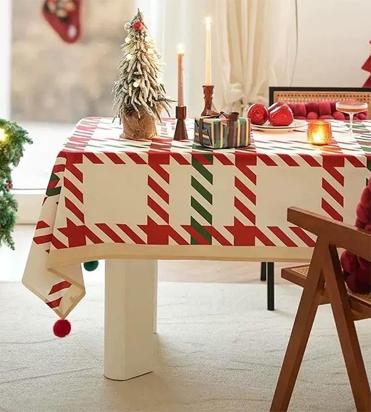 Red and Green Holiday Plaid Christmas Tablecloth