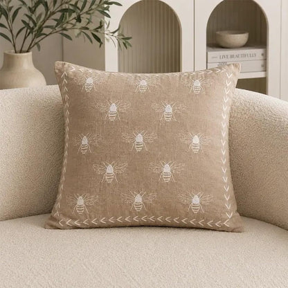 Ivory Embroidered Bee Decorative Filled Throw Pillow, 18" X 18", 1-Pack