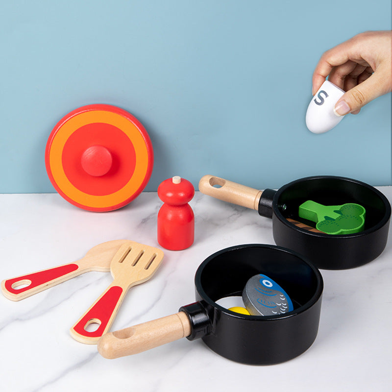 Children's wooden simulation home cooking pot set