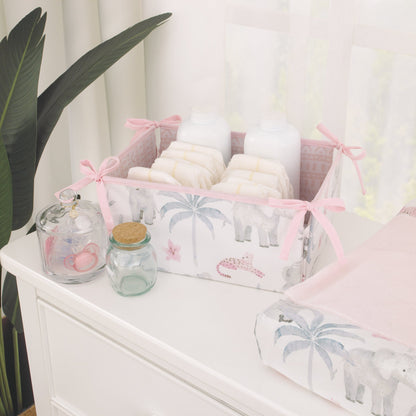 Tropical Princess Elephant /Jungle Pink and Green 4 Piece Crib Bedding Set