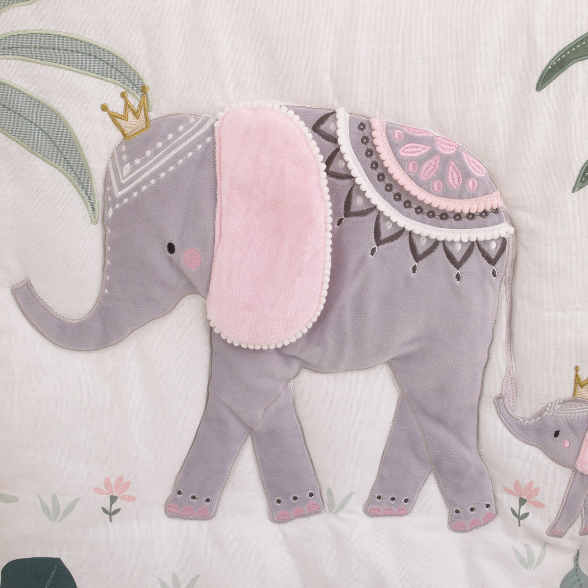 Tropical Princess Elephant /Jungle Pink and Green 4 Piece Crib Bedding Set