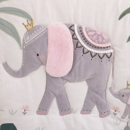 Tropical Princess Elephant /Jungle Pink and Green 4 Piece Crib Bedding Set